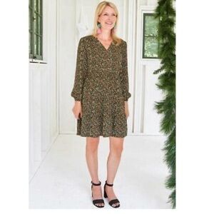 Matilda Jane Dress small Women’s long sleeve mini brown Tiered tunic Floral